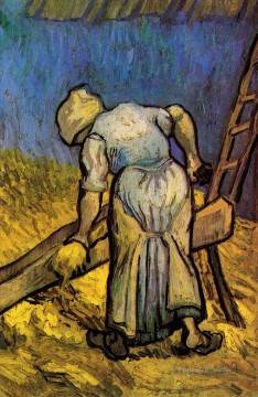 ヴィンセント・ヴァン・ゴッホ Painting - アワの後に藁を切る農民の女性 フィンセント・ファン・ゴッホ